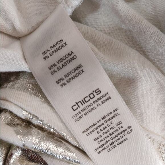 NWOT! CHICO'S! GOLD METALLIC & CREAM ABSTRACT STRIPE OVERSIZED TUNIC TOP! SZ S - Picture 11 of 13